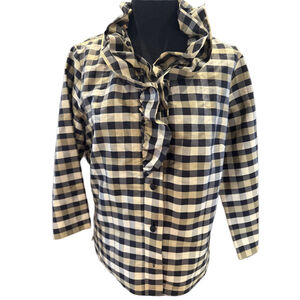 Vintage Carol Trotta Gold Black Plaid Silk Blouse Small USA